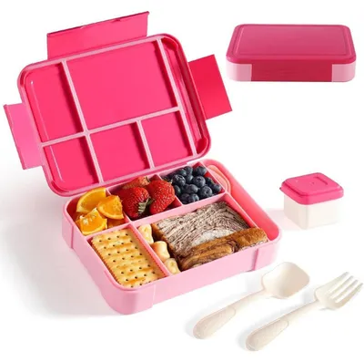 Produktbild von Brotdose Kinder 1300ml Bento Box mit Fächern & Besteck Rosa Auslaufsicher BPA Frei