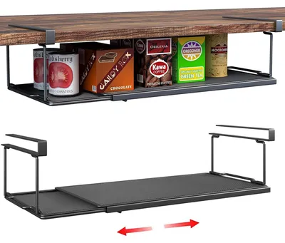 Produktbild von Unterbau Schuh Organizer mit Hängendem Korb - Platzsparendes Küchenregal (Schwarz)