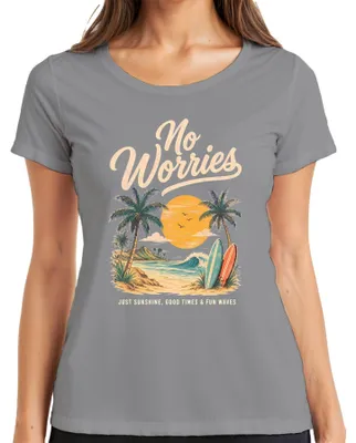 Produktbild von No Worries Fun Waves Surfen Strand Sommer Urlaub Palmen Surfer Damen T-Shirt, Grau, XL