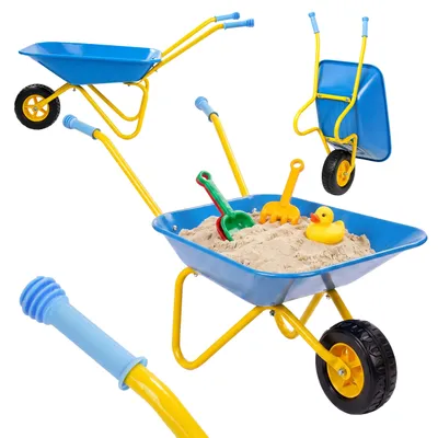 Image de Relaxdays, brouette pour enfants, poignées antidérapantes, dimensions (H x L x P) : 43 x 74 x 36 cm, métal, plastique, brouette pour enfants, bleue, Image générée par une IA
