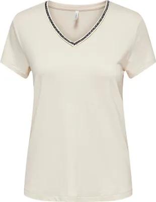 Image de Only Moster T-shirt manches courtes col V Beige M Femme Beige M