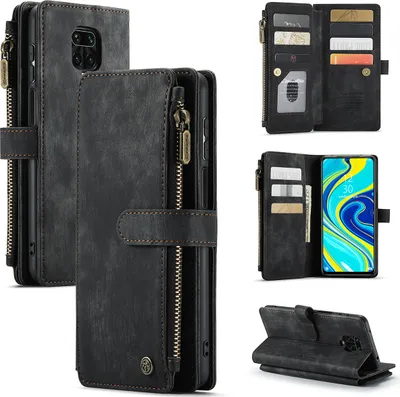 Obrázek produktu pro Redmi Note 9S / 9 Pro / 9 Pro Max Phone Case, Zipped CoverPolyuretanLeather Flip Cover Magnetic Closure Card Pocket Stand Function Wallet Protective Case for Xiaomi Redmi Note 9S / 9 Pro / 9 Pro Max Black
