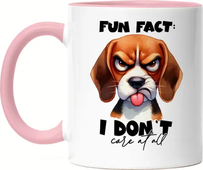 Produktbild von Fun fact I don't care at all Grimmiger Hund Tasse Rosa - Lustiges Design