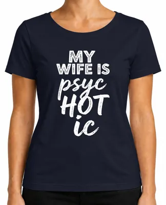 Productafbeelding van Mijn vrouw is gek, grappig cadeau voor echtgenoot, Halloween-shirt met humor, voor dames, marineblauw, maat 3XL