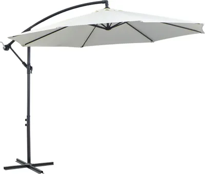 Image de Parasol à manivelle rond de 300 cm, avec baleines et pied en acier, toile en polyester couleur crème, idéal pour la terrasse et le jardin