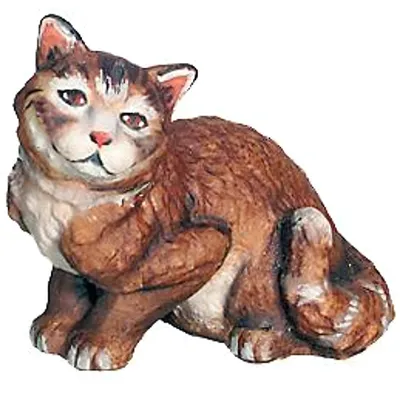 Sitzende Holzkatze für Krippe, 14 cm, handbemalt, Krippenzubehör