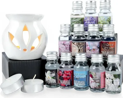 Immagine prodotto di Diffusore di profumo in Vetroceramica bianca con 12 fragranze e candela tealight