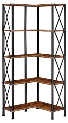 Produktbild von Eckregal mit 5 Ebenen, industrielles L-förmiges Regal, hohes Standregal für Wohnzimmer, Schlafzimmer, Büro, Vintagebraun