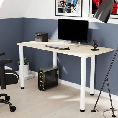 Produktbild von AKKE Ahorn Schreibtisch mit weiße beine LxBxH: 100x60x74 cm
