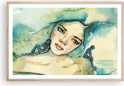 Produktbild von Gerahmtes Poster - Rahmen in heller Eiche - Aquarell Frau Emotionen - 91,5x61 cm - Wand Bild - Wanddeko - Wandbilder - Kunstposter - Wandposter - Bilderrahmen - Bilder - Kunstdruck - P2NAA91x61-4858