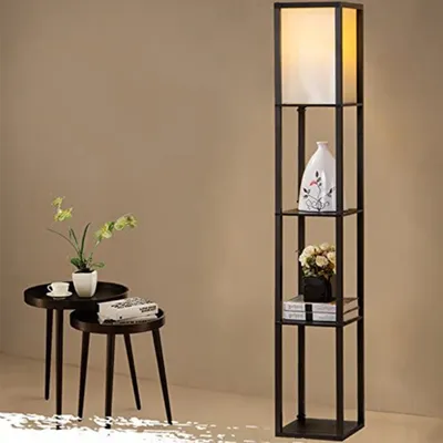 Produktbild von Stehlampe Standleuchte 3 Ebene Holz Regal E27 Innenbeleuchtung für Schlafzimmer Wohnzimmer 160cm