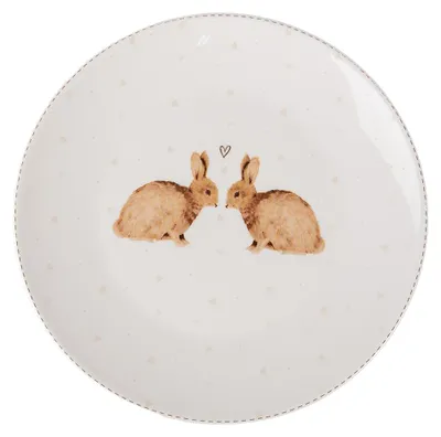 Produktbild von Clayre & Eef Frühstücksteller Ø 20 cm Weiß Braun Porzellan Kaninchen
