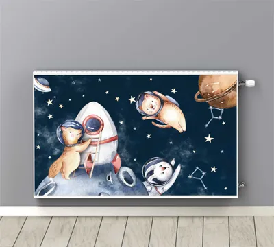 Immagine prodotto di Tappeto magnetico per radiatori - Animali nello spazio 60x100 cm per bambini - Rivestimenti magnetici per la stanza dei bambini Copriradiatore
