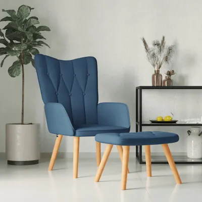 Obrázok produktu pre vidaXL Relaxačné kreslo so stoličkou Modrá látka