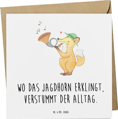 Produktbild von Mr. & Mrs. Panda Grußkarte Jagdhorn Melodie - Weiß - Geschenk, Musik, faltkarte, anlasskarte, Instrument lernen, Glückwunschkarte, Jagdsignal, Musiker, Handarbeit