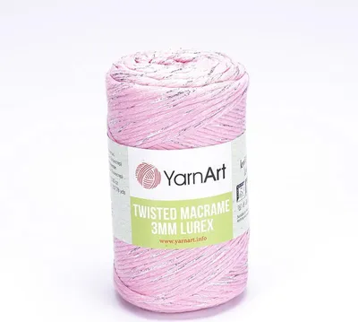 Produktbild von Yarnart Twisted Macrame Polyester 3mm Rosa/Silber, 190m, Ideal für Makramee & Wohnaccessoires