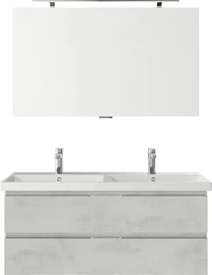 Produktbild von Pelipal Badmöbel-Set Serie 4035 BxHxT 120 x 200 x 45 cm Frontfarbe grau mit Waschtisch Keramik weiß und Keramik-Doppelwa