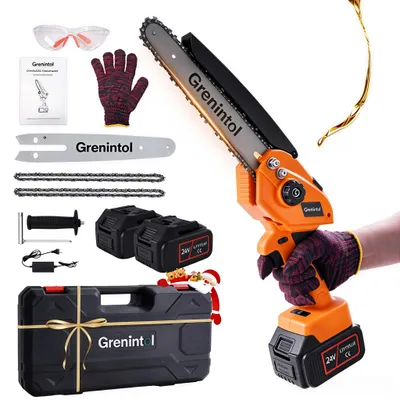 Produktbild von Grenintol 8 Zoll Akku-Kettensäge, 1000 W Mini Kettensäge mit 2 × 3000 mAh Akkus, Astsäge, Akku Motorsäge, Einhand-Kettensäge für Äste, Garten und Holz