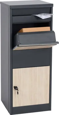 Immagine prodotto di Cassetta per pacchi HWC-G80, cassetta per pacchi formato L ~ zincata antracite, aspetto legno chiaro