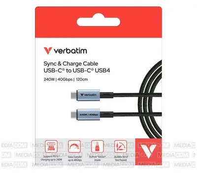 Produktbild von Verbatim 31847, 1,2 m, USB C, USB C, USB4 Gen 2x2, 40 Gbit/s, Schwarz