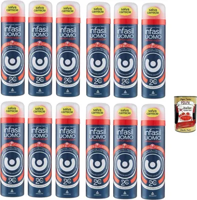Produktbild von Infasil Deodorant Spray für Herren Derma 48h Hemdschutz mit Molekül 2C, für Männerkleidung, Deo 12x 150 ml + Italian Gourmet polpa 400g