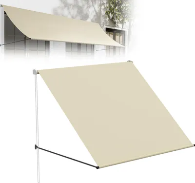 Produktbild von XMTECH Fallarmmarkise 150 x 145 cm Balkonmarkise Sonnenschutz mit UV-Schutz & wetterfest Polyester, Wandmontage für Balkon Fenster Terrasse, inkl. Montagematerial, Beige