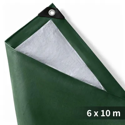 Productafbeelding van 6 x 10 m afdekzeil, 140 g/m², waterdicht, scheurvast en uv-gestabiliseerd, groen/zilver