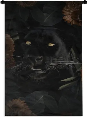 Produktbild von MuchoWow® Wandteppich Wandbehang Panther - Tiere - Blumen 120x180 cm Tapisserie Dekoration Wandtuch - Schlafzimmer - Dekorationen für das Haus