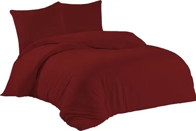 Produktbild von Bettwäsche 200x220 + 2er 80x80 cm Kirschrot Bettbezug Baumwolle, 3-teilig