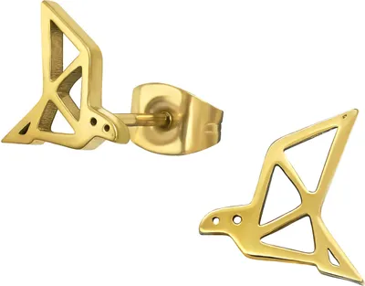 Produktbild von 316L Chirurgenstahl Ohrstecker Ohrringe mit Origami Vogel in verschiedenen Farben Farbe - Goldfarben