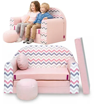 Produktbild von TUPPI Kindersofa Kinder Couch mit Schlaffunktion ausklappbar, 168x98cm, Set mit Kissen und Fußstütze, Spielsofa, Bettfunktion - Mädchen Jungen, Sitzsack Minisofa Schlafsofa Kinderzimmer