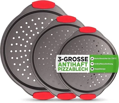 Pizzaplatten-Set, 3er, antihaftbeschichtet, rund, spülmaschinengeeignet