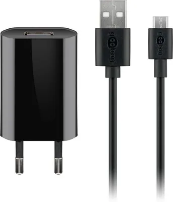 Immagine prodotto di Goobay 44982 Set di ricarica micro USB (5 W), nero, 1 m - Adattatore di corrente con cavo micro USB, 1 m , nero