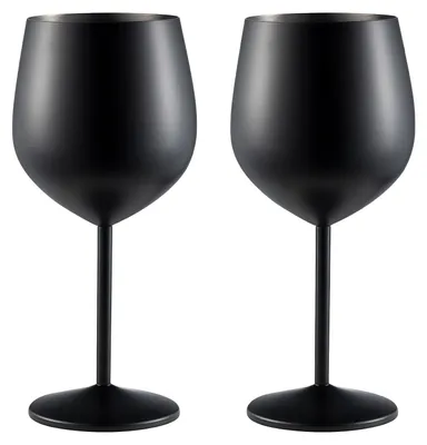 Edelstahl-Weingläser, 2er Set, 500 ml, matt schwarz, unzerbrechlich