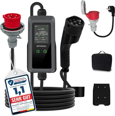 Image de Borne de recharge mobile 11 kW, connecteur Type 2 - Triphasée - Puissance de charge réglable et écran LCD