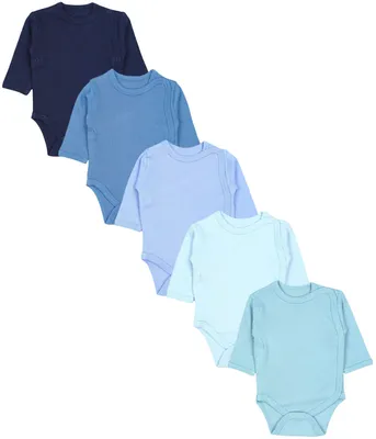 Produktbild von TupTam Baby Unisex Langarm Wickelbody im 5er Set , Farbe: Dunkelblau Allure Hellblau Hellpetrol, Größe: 56