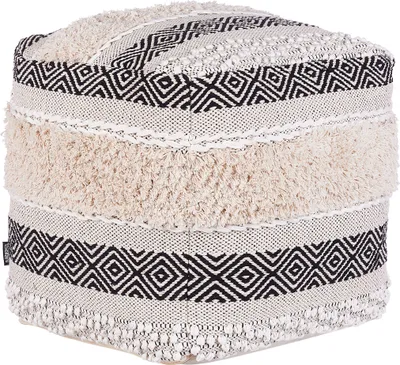 Produktbild von BELIANI Pouf Hellbeige Baumwolle 45 x 45 cm mit EPS-Perlen Quadratisch Geometrisches Muster Modern Boho Bodenkissen Sitzpouf Outdoor