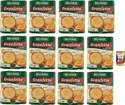 Produktbild von Delverde Granfetta Fette Biscottate Integrali mit Vollkornmehl 40 fette Vollkorn Zwieback Kekse 12x 300g + Italian Gourmet polpa 400g