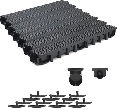 Produktbild von 7m Entwässerungsrinne für modulares System A15 98mm, komplett Stegrost Kunststoff, Schwarz Line