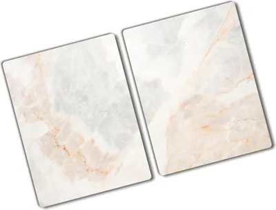 Produktbild von Tulup Glas Herdabdeckplatte - 2x40x52 cm - Glaskeramikkochfeld-Abdeckung Spritzschutz Glasabdeckplatte Kochplattenabdeckung und Schneidebrett - Zweiteilig - Kunst: modern & klassisch - Marmor - Beige