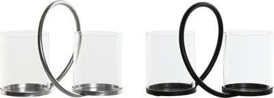 Produktbild von Kerzenschale Home ESPRIT Schwarz Silberfarben Metall Kristall 24 x 19 x 18 cm (2 Stück)