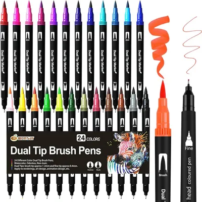 Produktbild von Dual Brush Pen-Set 24 Farben, Filzstifte, Pinselstifte, fuer Bullet Journal