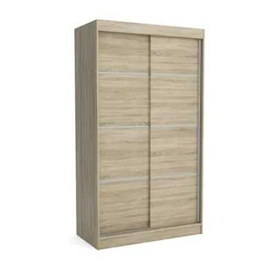 Produktbild von Kleiderschrank ROB 120 Sonoma, 120x60x215cm mit Spiegel –Schiebetüren, Kleiderstange & Regalböden, Garderobenschrank, Moderner Kleiderschrank