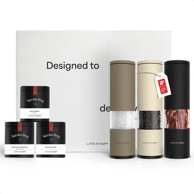 Gewürzmühlen-Set: 3 Mühlen + 3 Gewürzdosen, Geschenkbox