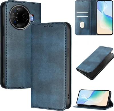 Produktbild von Handyhülle für Tecno Camon 30 Pro 5G, Vintage Leder RFID Schutz Kartenfach Standfunktion Magnetische Klapphülle Blau