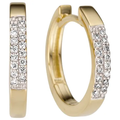Produktbild von Creolen 14,7x2,2mm aus 585 Gold Gelbgold mit 32 Diamanten Brillanten Ohrringe
