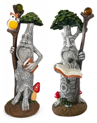 2er-Set Baumgeist-Gartenfiguren, Harz, handbemalt, wetterfest