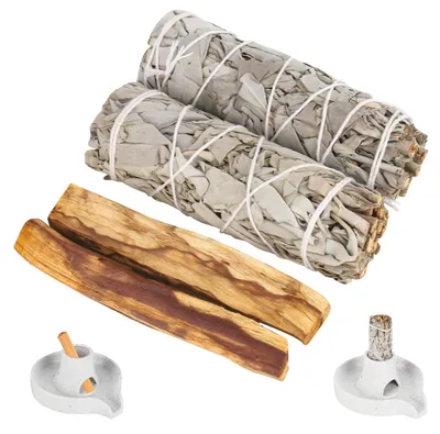 Räucherstäbchen-Set: 2 weiße Salbei & 2 Palo Santo, 10 cm