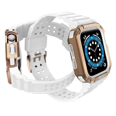 Image de Bracelet De Protection Avec Etui Pour Apple Watch 7 / 6 / 5 / 4 / 3 / 2 / Se (41 / 40 / 38Mm) Étui Blindé Housse De Montre Blanc