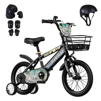 Produktbild von Habib Bicycle Dino Jungenfahrrad 12" 14" 16" | Set mit Schutzpads & Pumpe, Schwarz / 12 zoll
